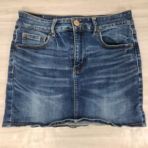 American Eagle Hi-Rise Denim Mini‎ Skirt Dark Wash Stretch Casual Size 8